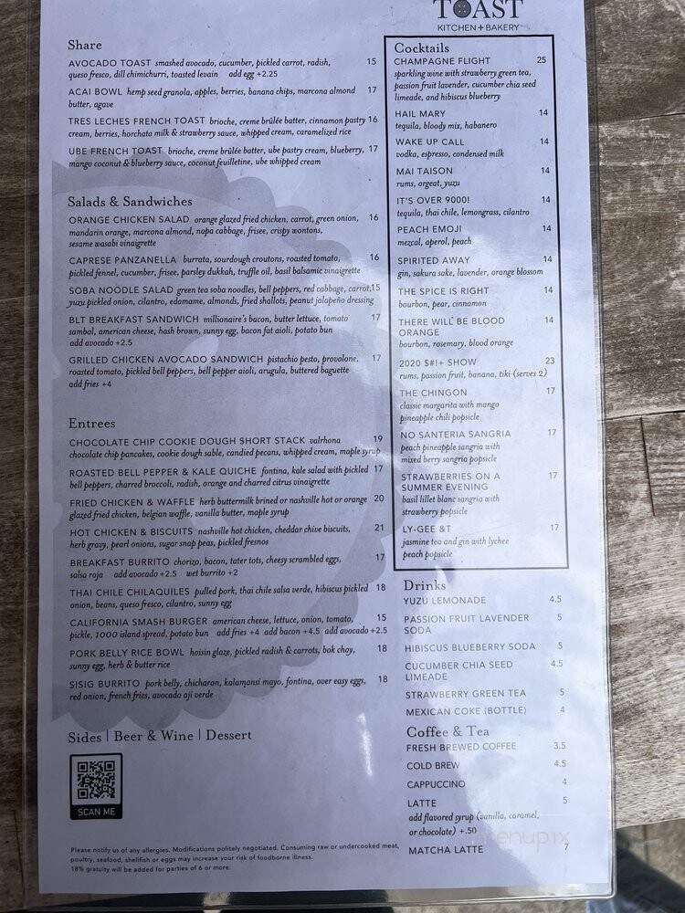 Toast Kitchen + Bakery - Costa Mesa, CA menu_pic