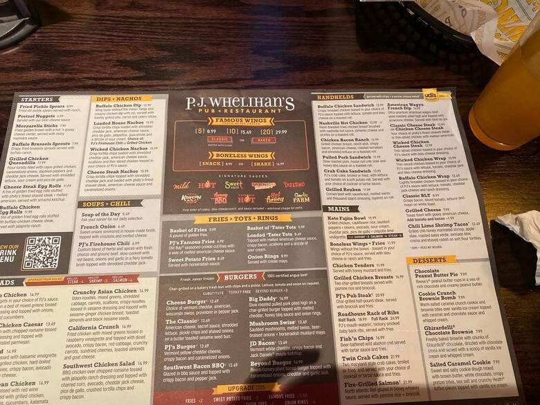 P.J. Whelihan's Pub + Restaurant - Lancaster, PA menu_pic