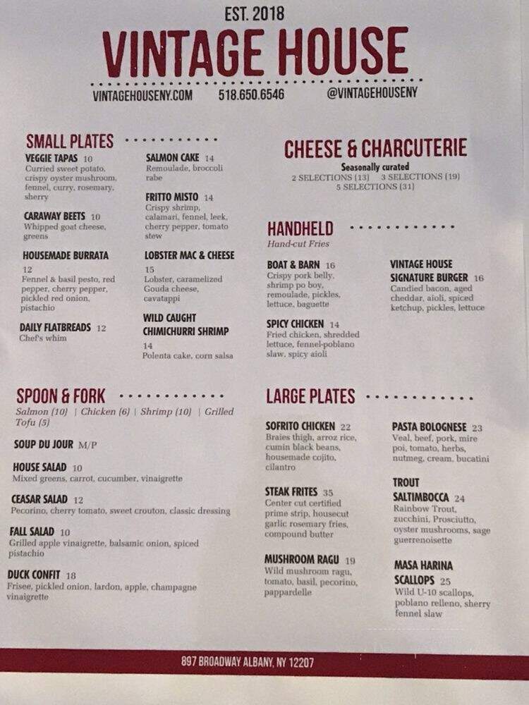 Vintage House - Albany, NY menu_pic