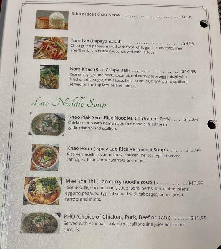 Thai & Lao Bistro - Jacksonville, FL menu_pic