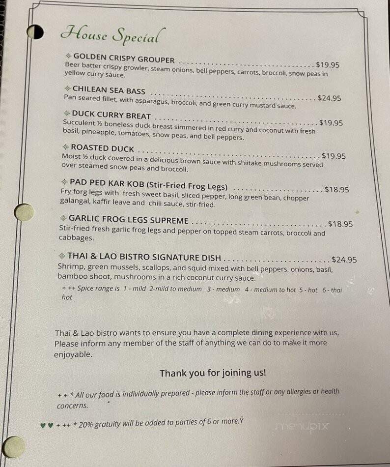 Thai & Lao Bistro - Jacksonville, FL menu_pic