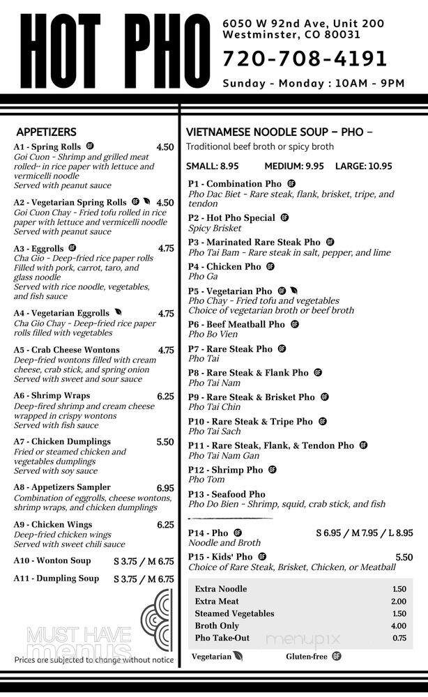 Hot Pho - Westminster, CO menu_pic