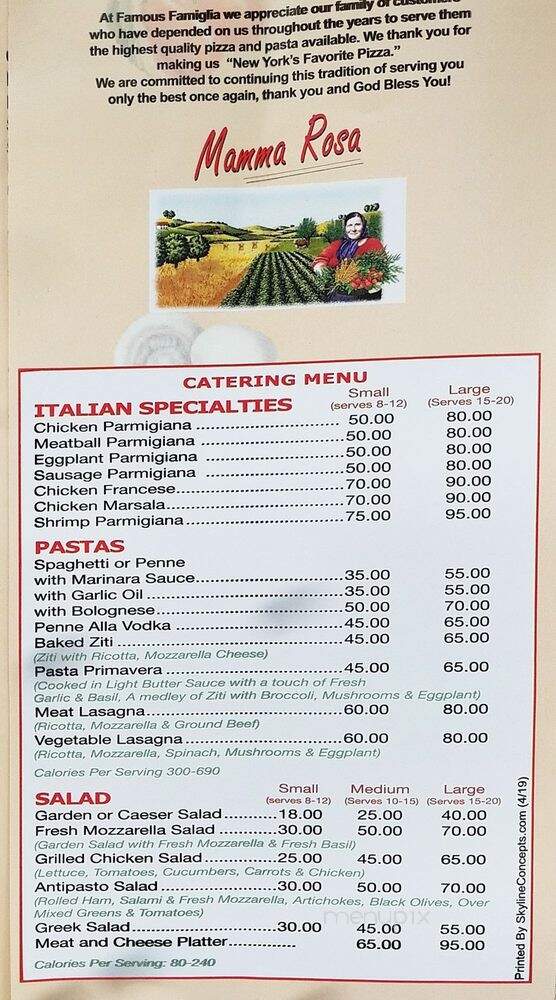 Famous Famiglia Pizzeria - New York, NY menu_pic
