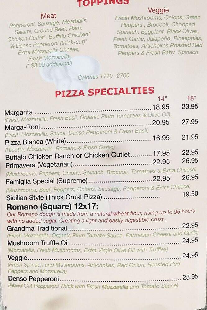 Famous Famiglia Pizzeria - New York, NY menu_pic