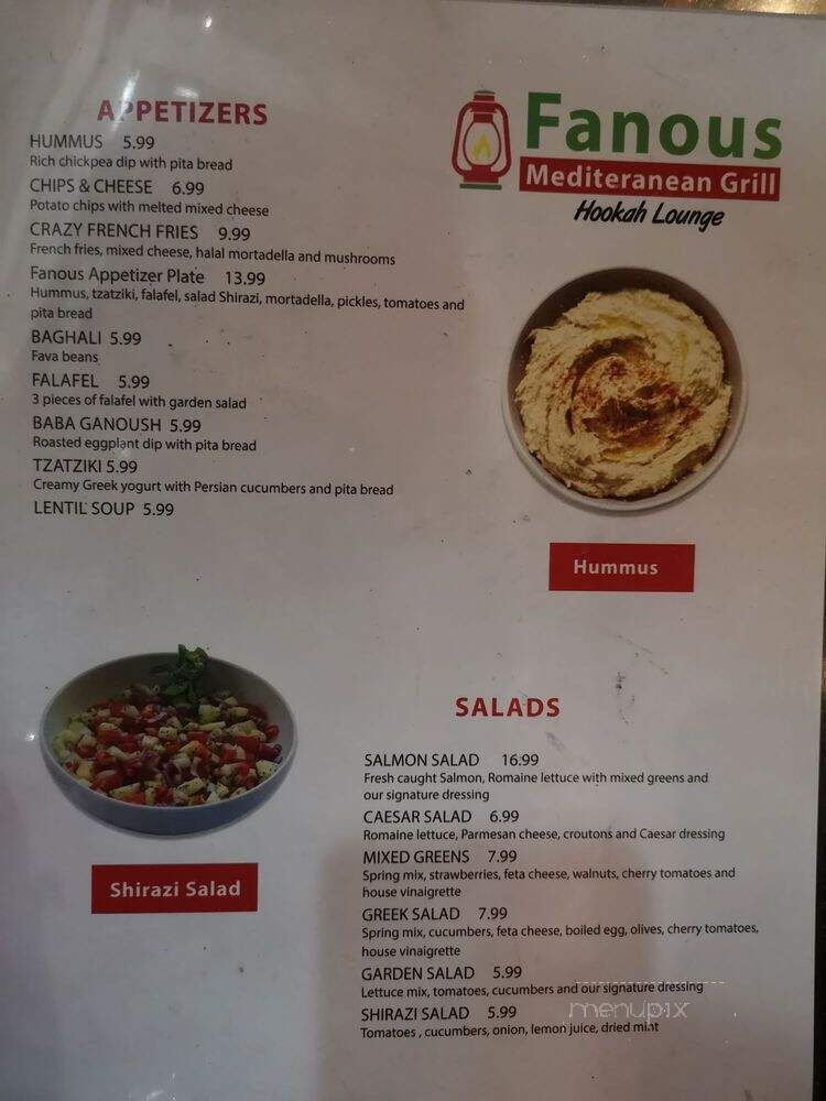 Fanous Mediteranean Grill - Tustin, CA menu_pic