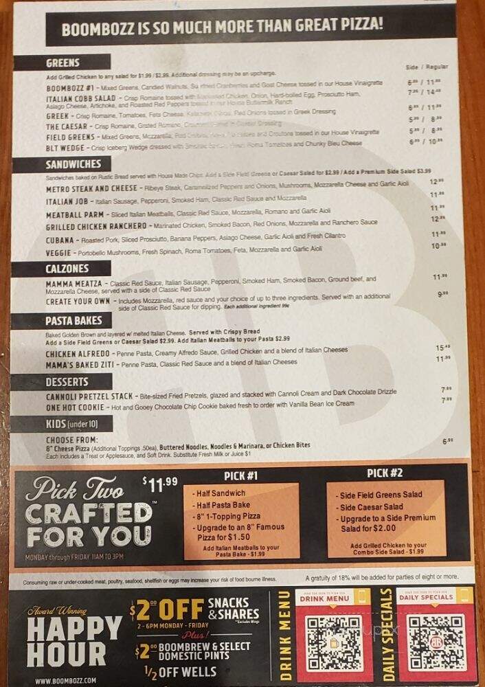Boombozz Craft Pizza & Taphouse - Murfreesboro, TN menu_pic