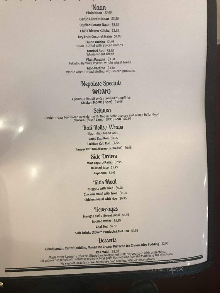 Namaste Indian/Nepalese Restaurant - Greenfield, MA menu_pic