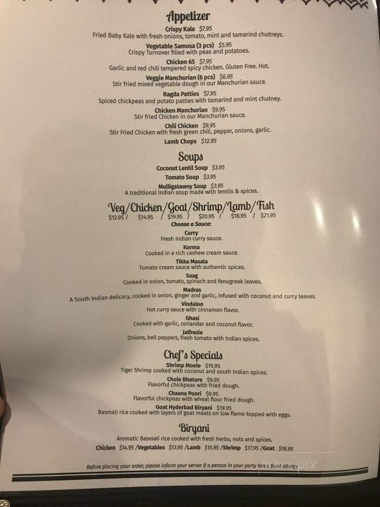 Namaste Indian/Nepalese Restaurant - Greenfield, MA menu_pic