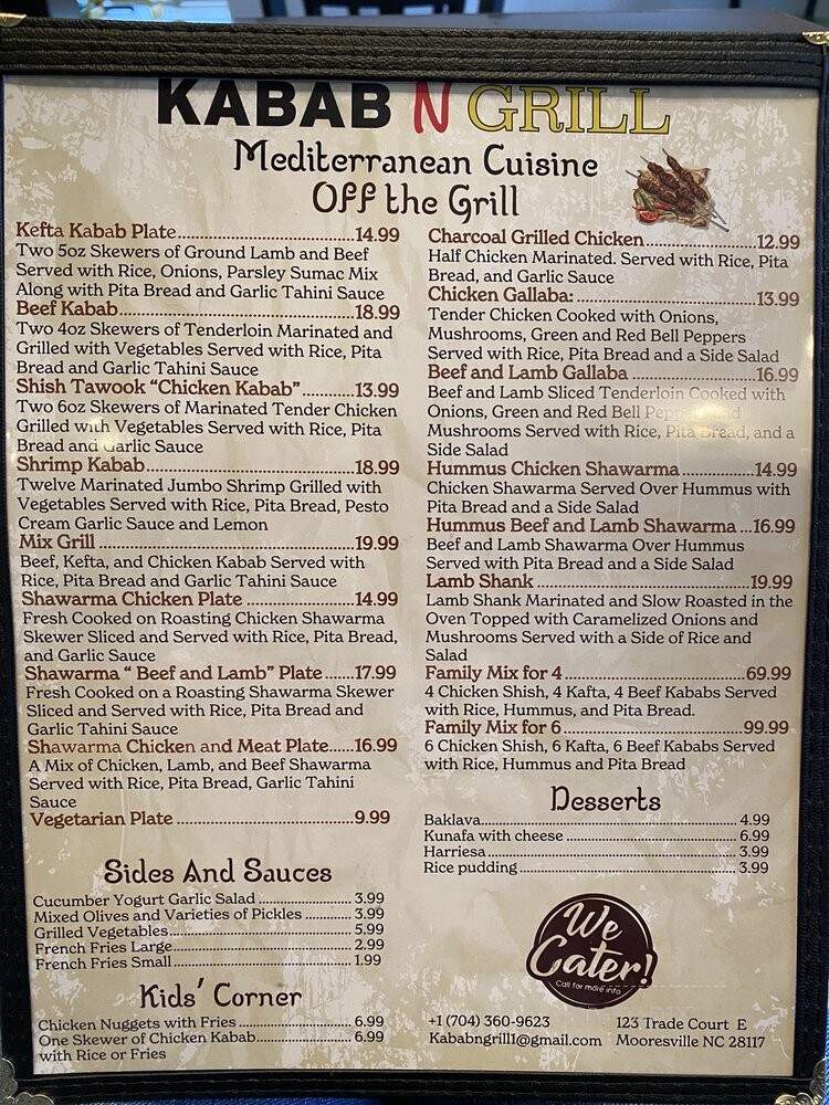 Kabab N Grill - Mooresville, NC menu_pic