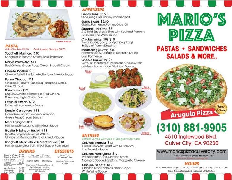 Mario's Pizza - Los Angeles, CA menu_pic