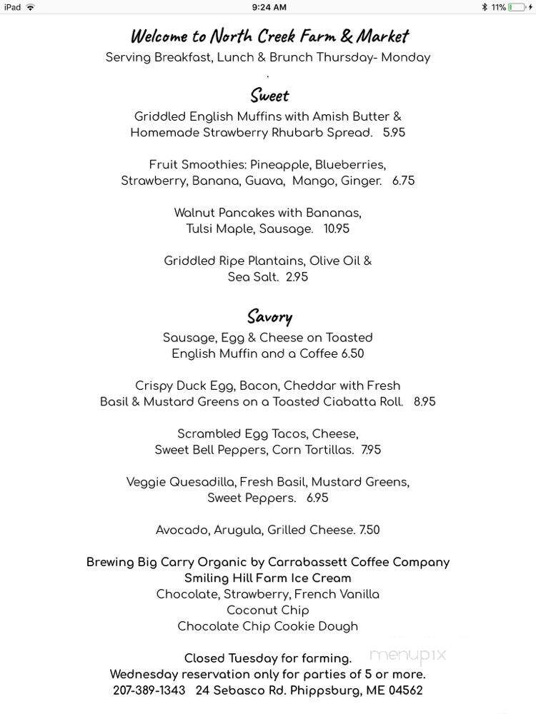 North Creek Farm & Market - Phippsburg, ME menu_pic