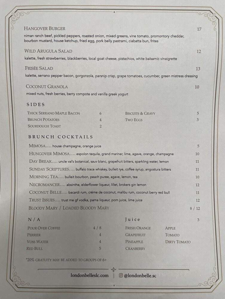 London Belle - Salt Lake City, UT menu_pic