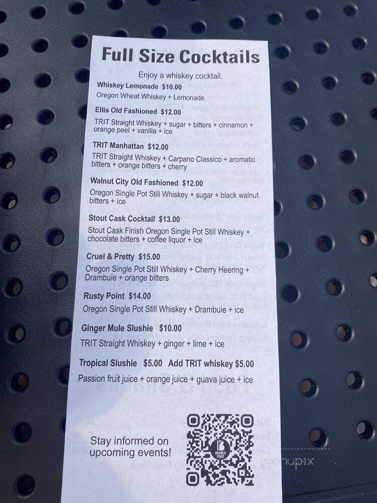 Branch Point Distillery - Dayton, OR menu_pic