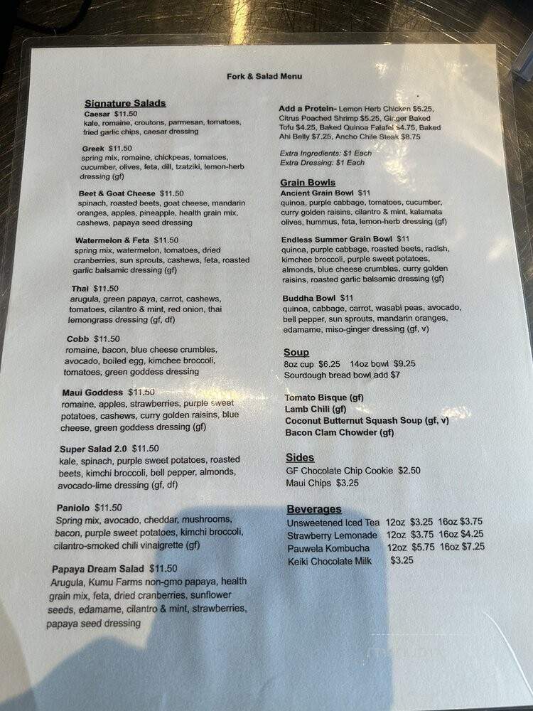 Fork and Salad - Kahului, HI menu_pic