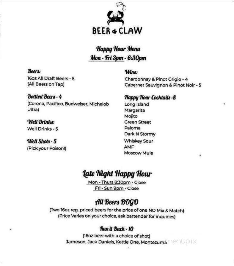 Beer & Claw - Pasadena, CA menu_pic