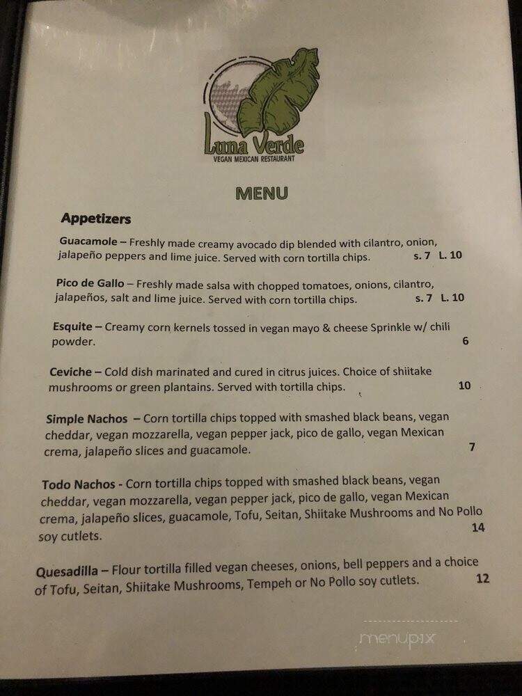 Luna Verde Vegan Mexican Restaurant - Bradley Beach, NJ menu_pic