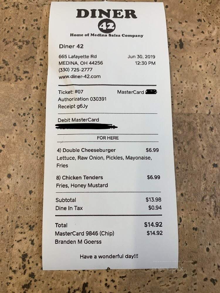 Diner 42 - Medina, OH menu_pic