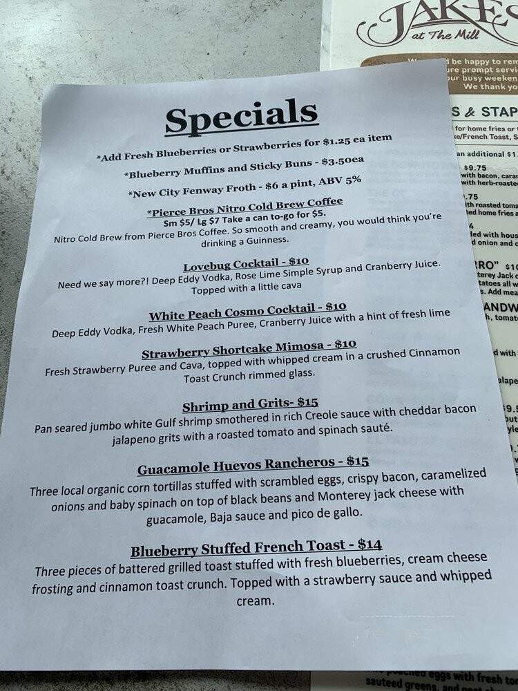 Jake's at The Mill - Amherst, MA menu_pic