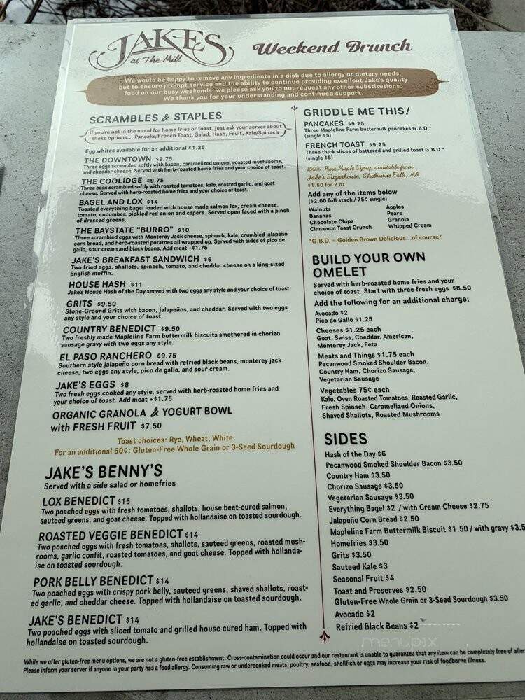 Jake's at The Mill - Amherst, MA menu_pic