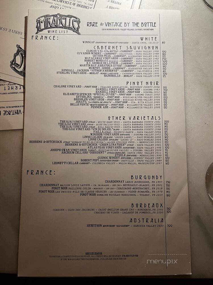 Mirabelle Wine Bar - Los Angeles, CA menu_pic