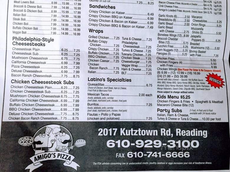 Amigo's Pizza - Reading, PA menu_pic