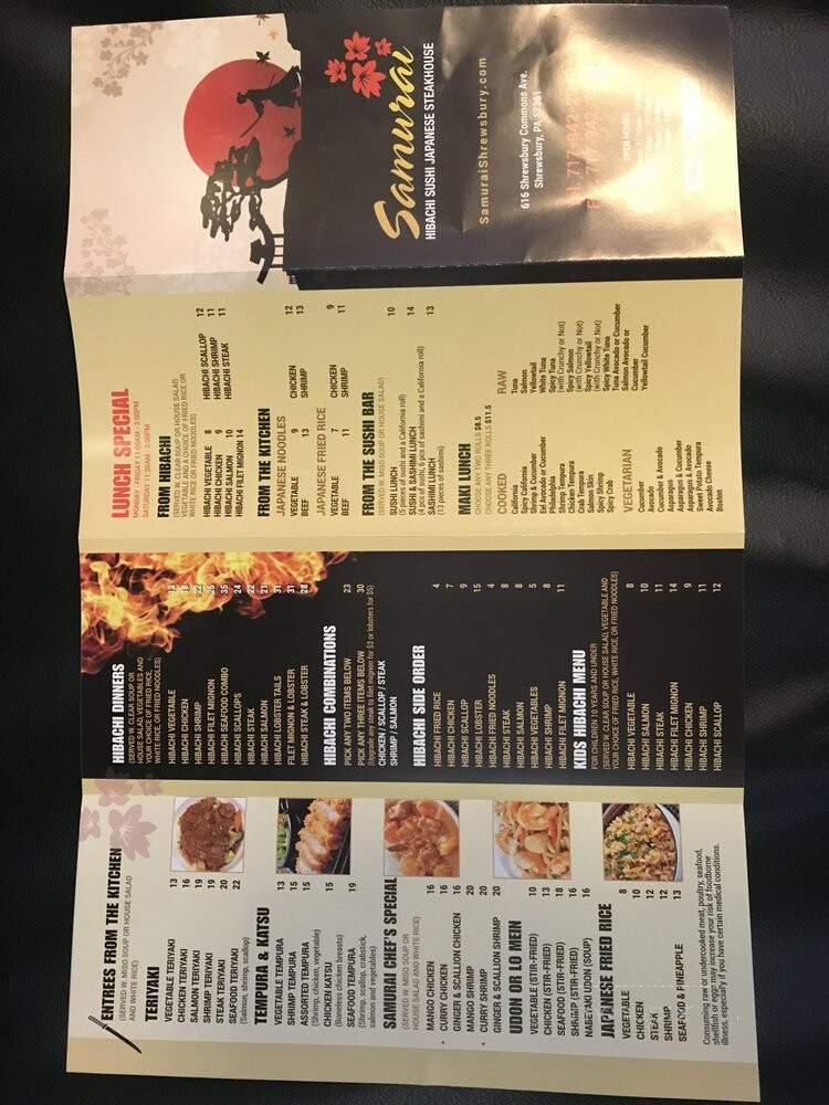 Samurai Hibachi Sushi Japanese Steakhouse - Shrewsbury, PA menu_pic