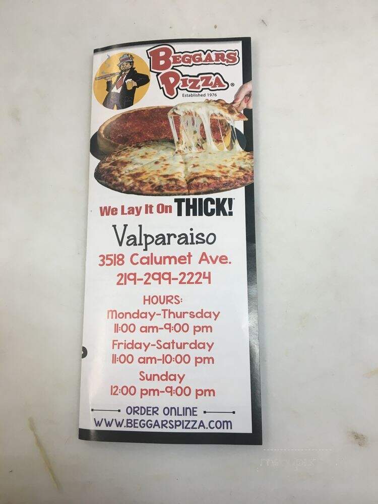 Beggars Pizza - Valparaiso, IN menu_pic