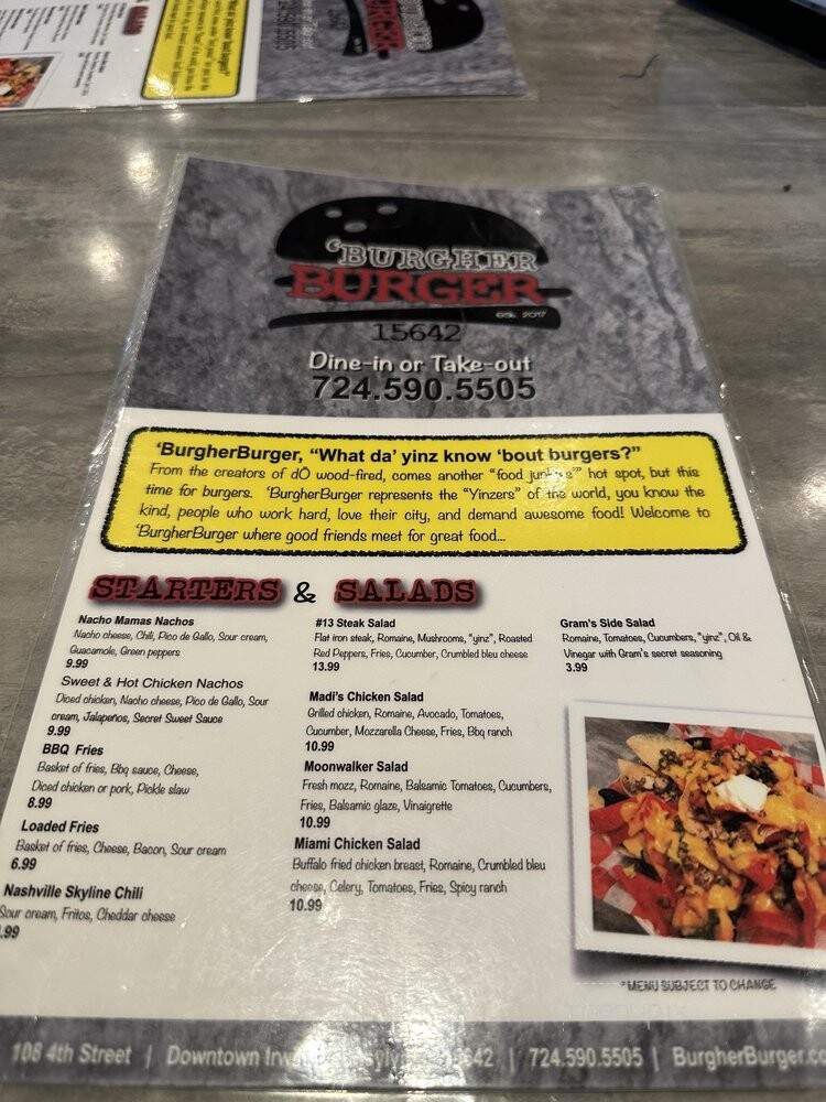 Burgher Burger - Irwin, PA menu_pic