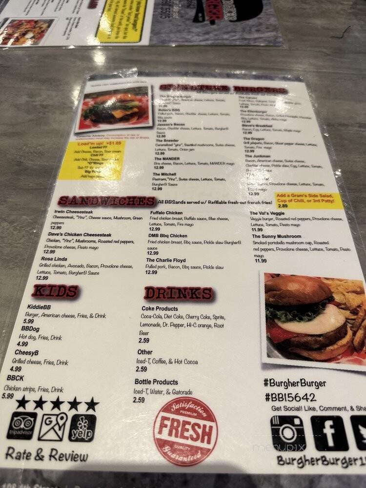 Burgher Burger - Irwin, PA menu_pic