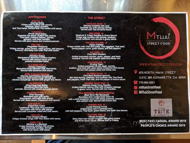 M Thai Street Food - Alpharetta, GA menu_pic