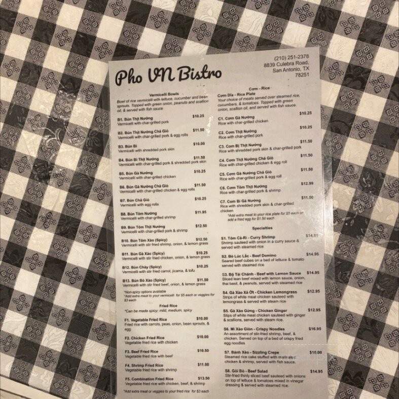 Pho VN Bistro - San Antonio, TX menu_pic
