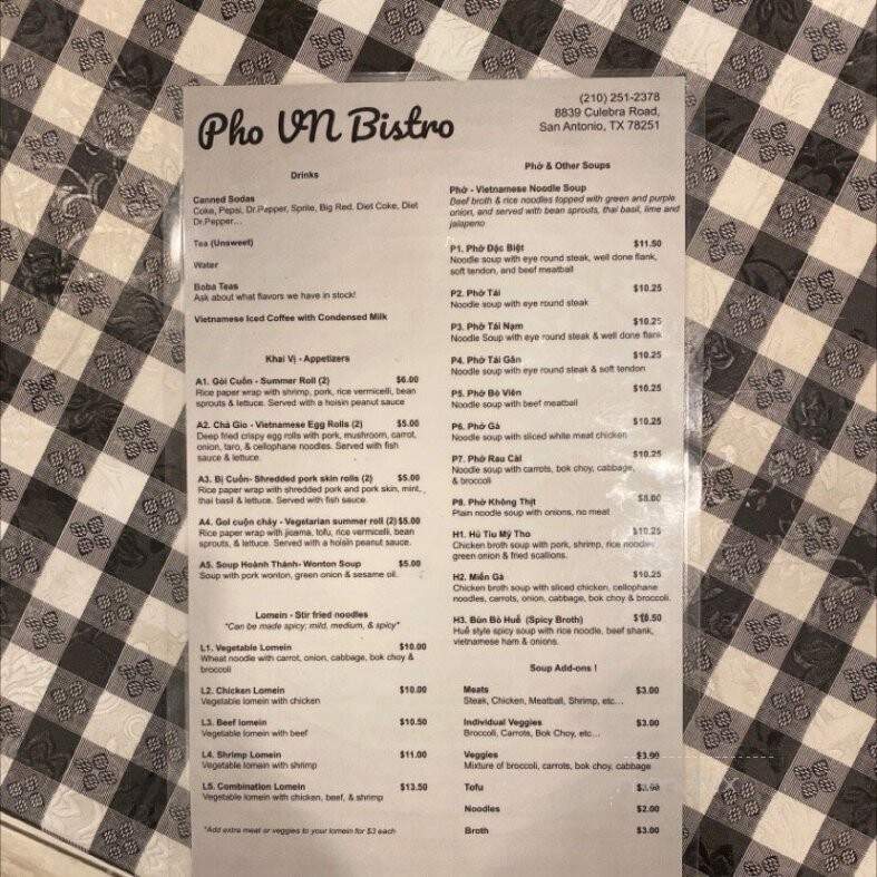 Pho VN Bistro - San Antonio, TX menu_pic