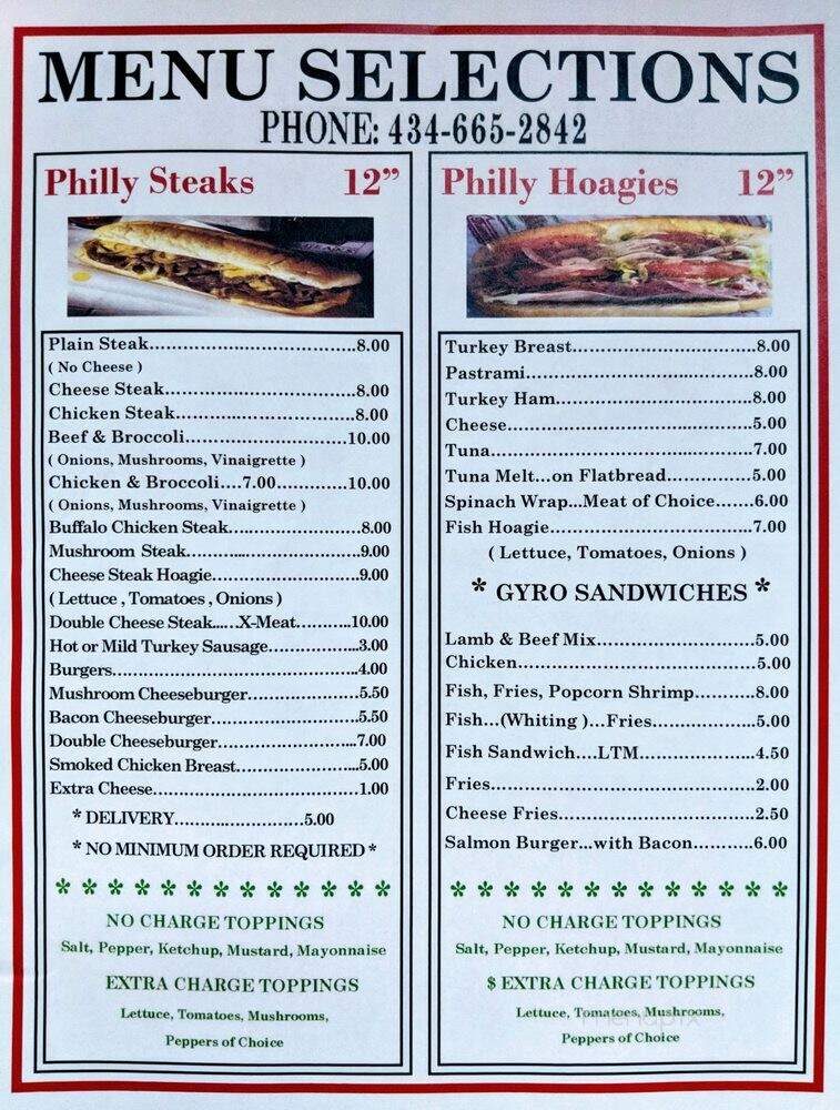 The Original Philly Grill - Lynchburg, VA menu_pic