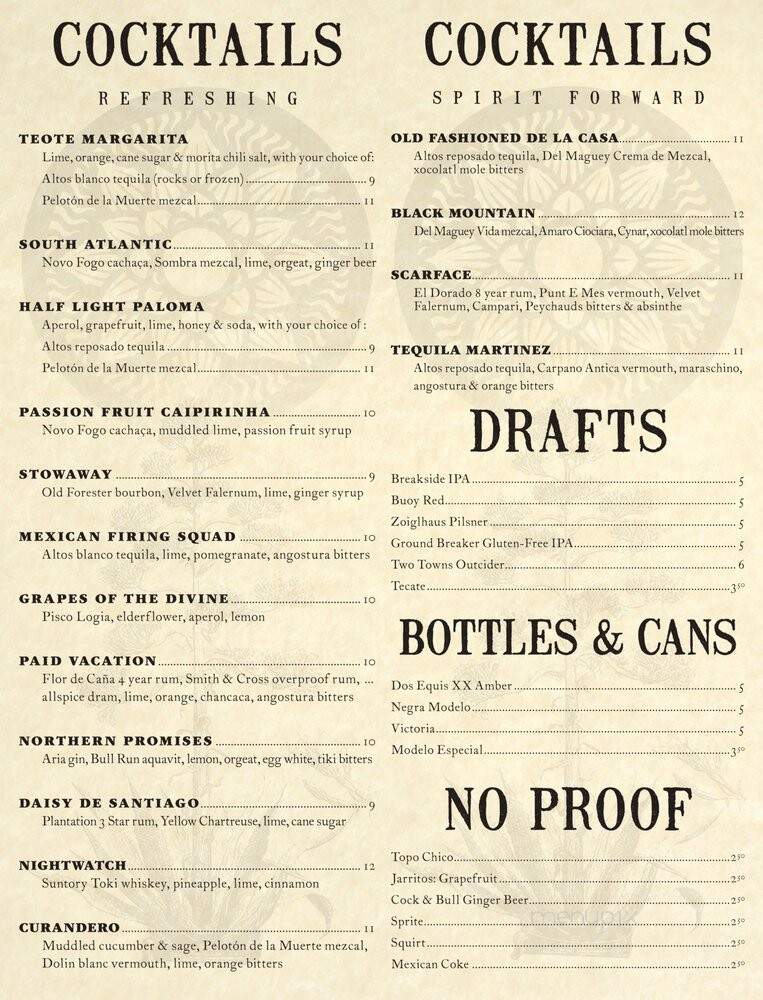Teote Mezcaleria - Portland, OR menu_pic