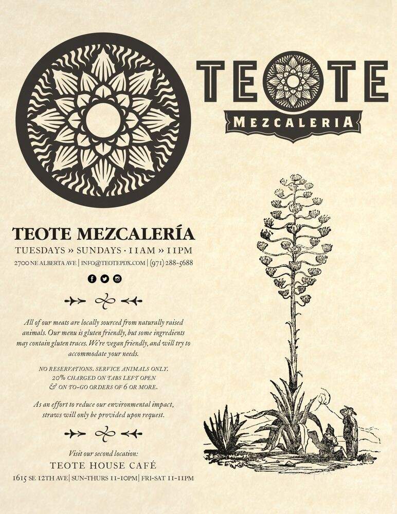Teote Mezcaleria - Portland, OR menu_pic