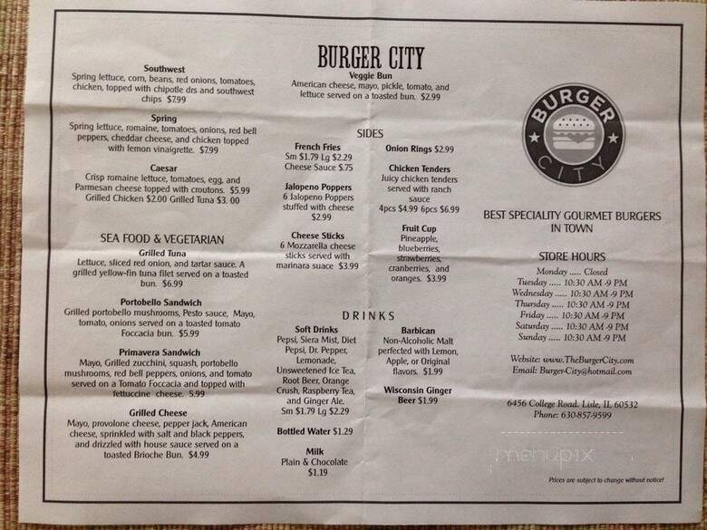 Burger City - Lisle, IL menu_pic