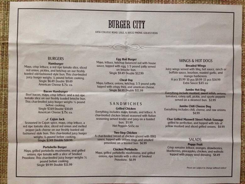 Burger City - Lisle, IL menu_pic