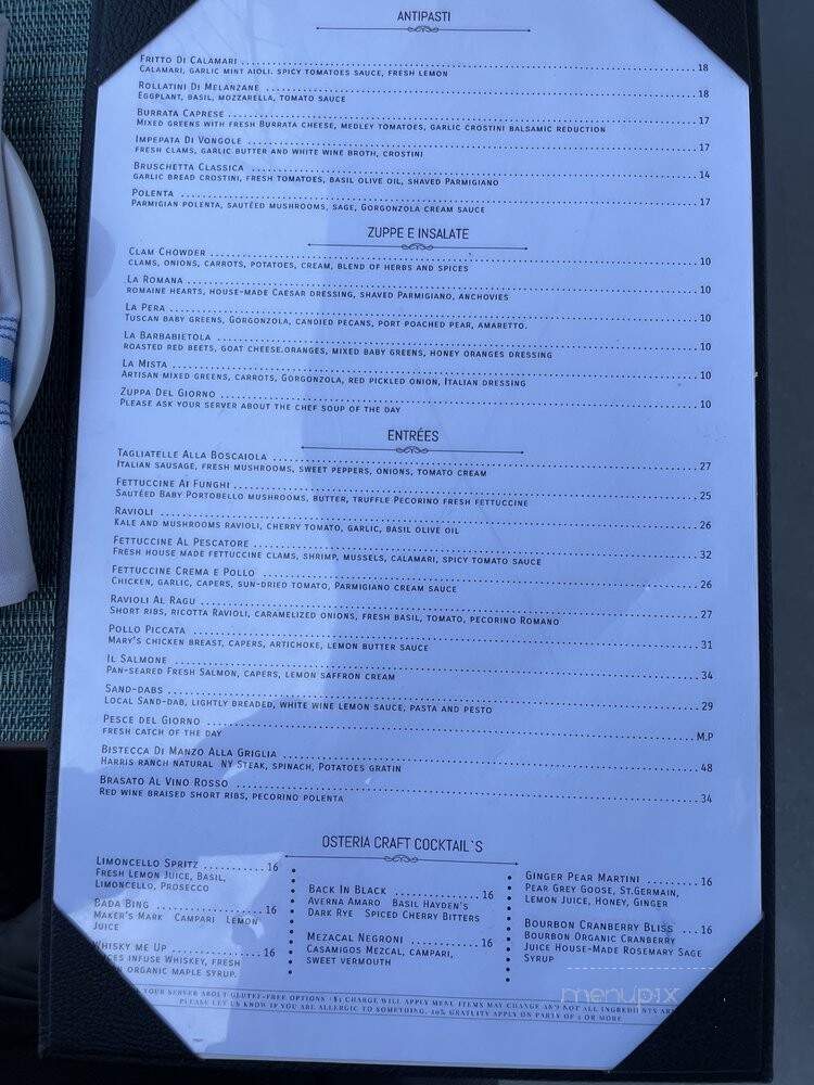 Osteria Al Mare - Monterey, CA menu_pic