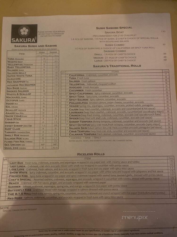 Sakura Grill & Sushi Bar - Frisco, TX menu_pic