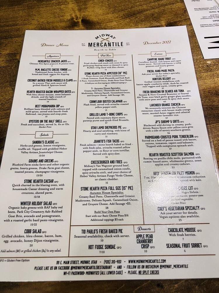 Midway Mercantile Restaurant - Midway, UT menu_pic