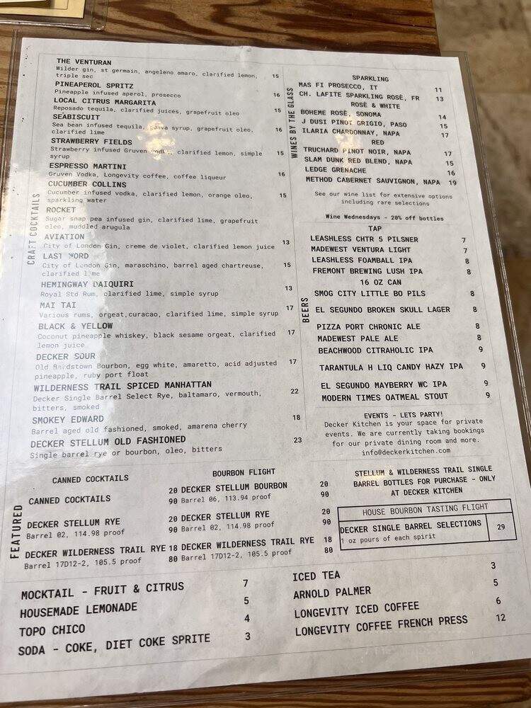 Decker Kitchen - Westlake Village, CA menu_pic