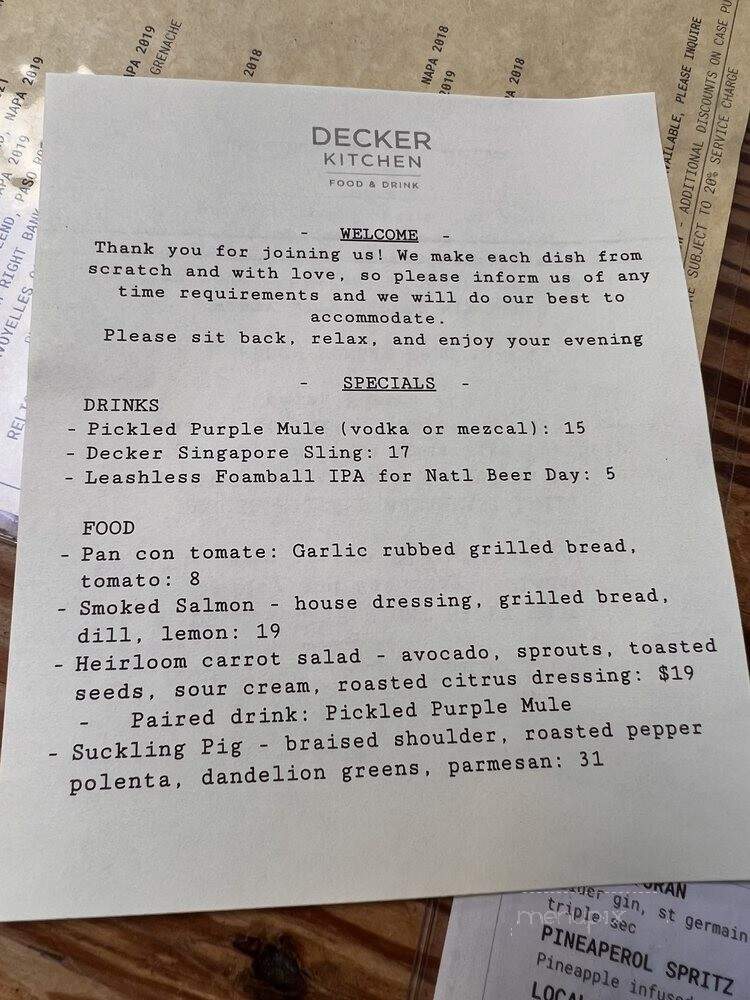 Decker Kitchen - Westlake Village, CA menu_pic