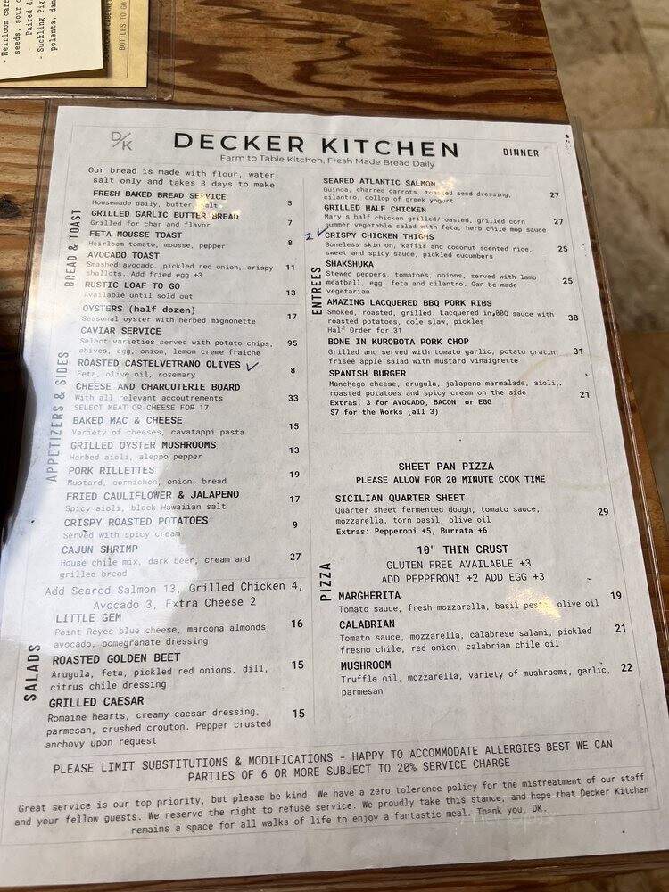 Decker Kitchen - Westlake Village, CA menu_pic