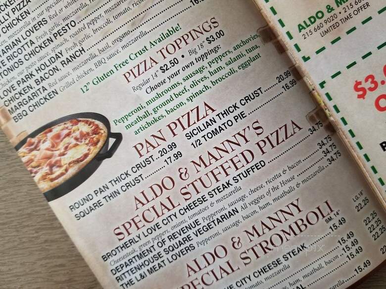 Aldo and Manny Pizza and Pasta - Philadelphia, PA menu_pic