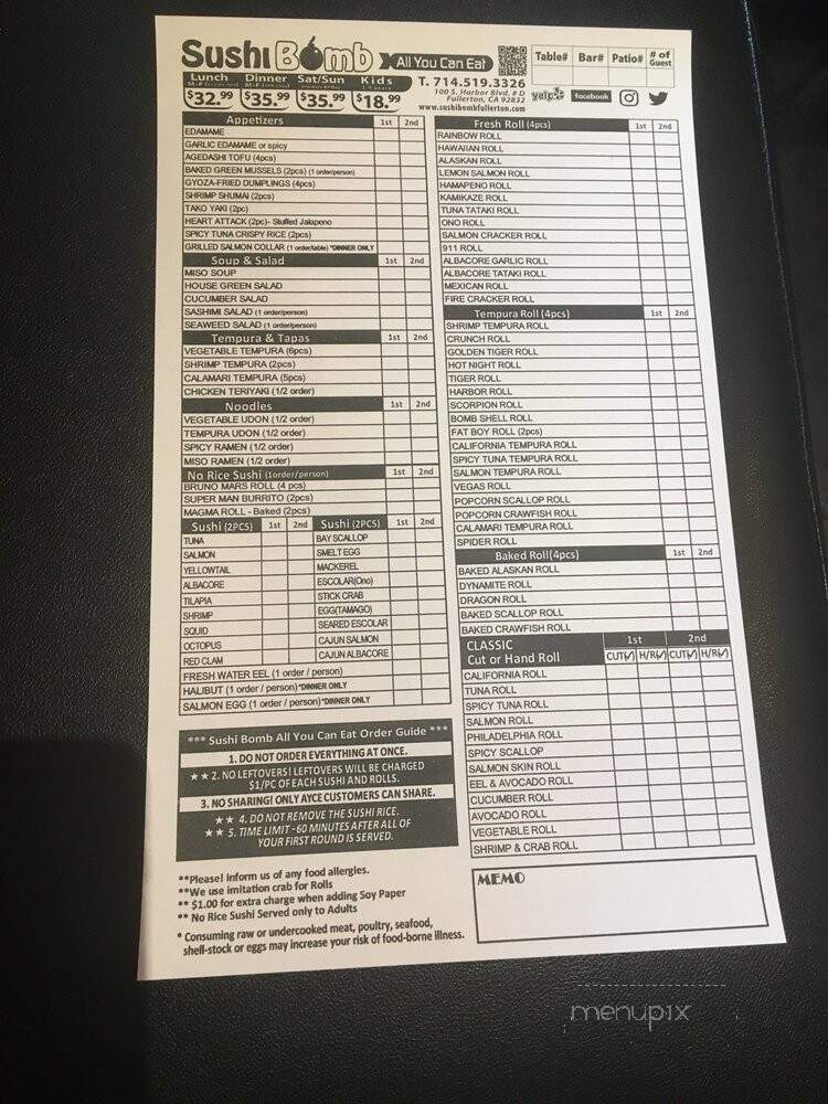 Sushi Bomb - Fullerton, CA menu_pic