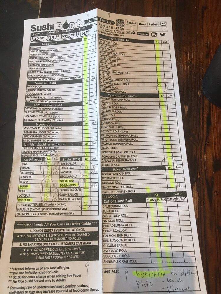 Sushi Bomb - Fullerton, CA menu_pic