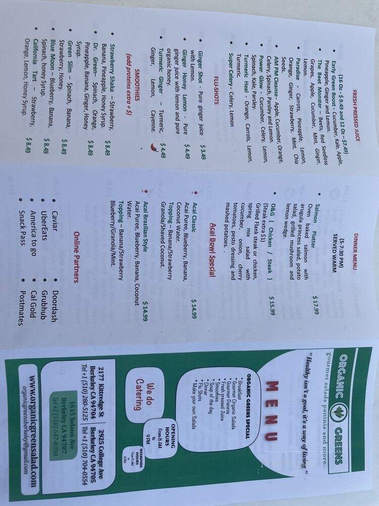 Organic Greens - Berkeley, CA menu_pic