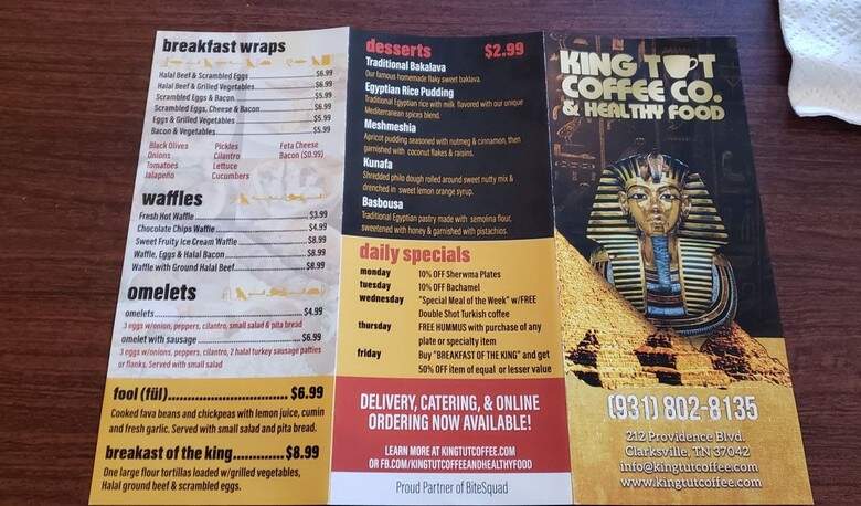 King Tut Coffee & Healthy Food - Clarksville, TN menu_pic