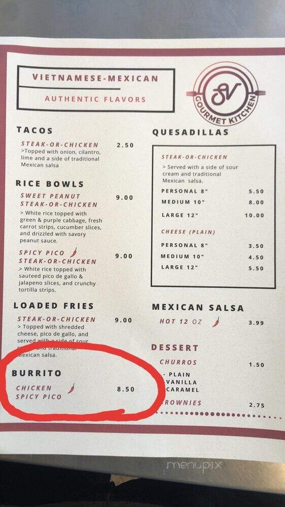 SV Gourmet Kitchen - Maricopa, AZ menu_pic
