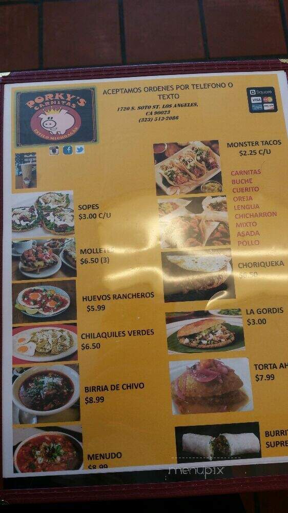 Porky's Carnitas - Los Angeles, CA menu_pic